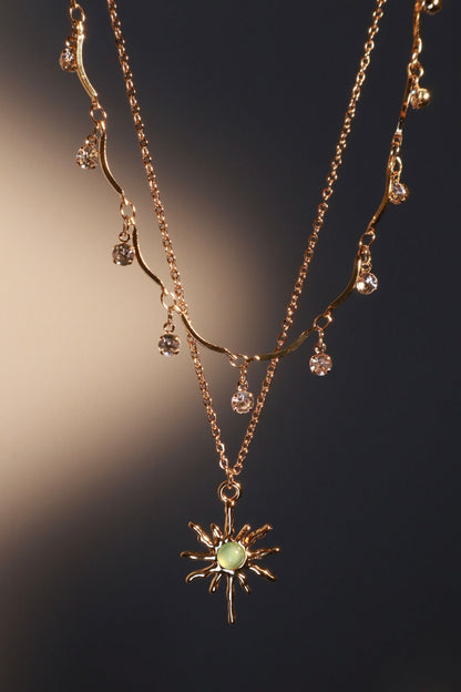 18K Real Gold Plated Pole Star Wave Layer Necklace