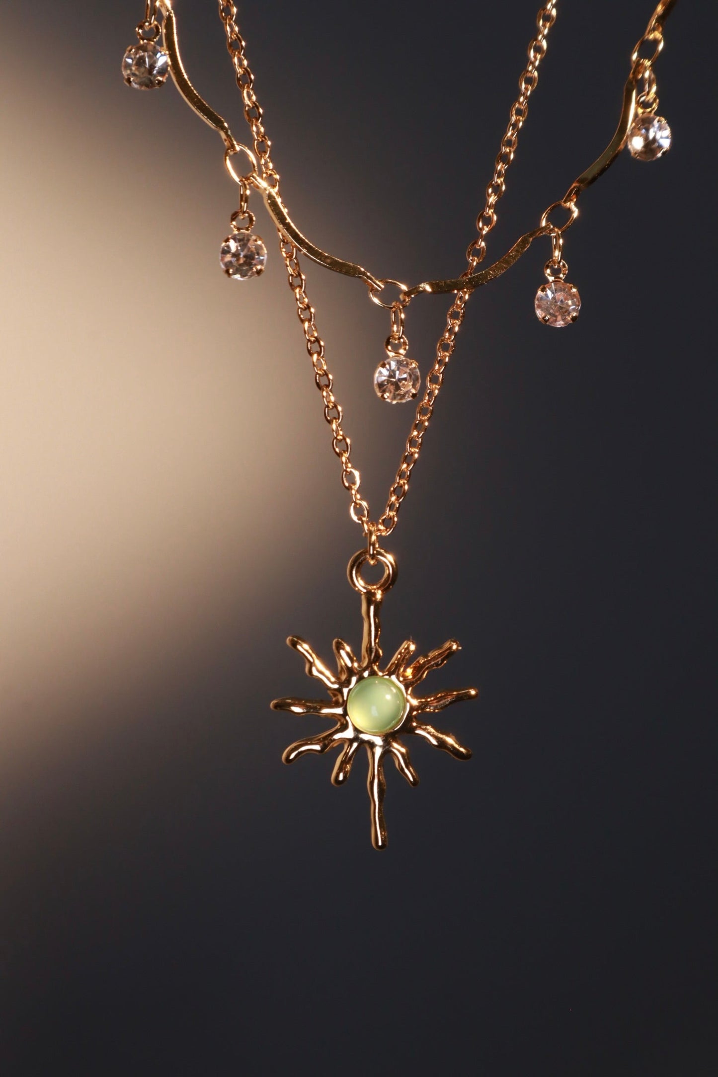 18K Real Gold Plated Pole Star Wave Layer Necklace