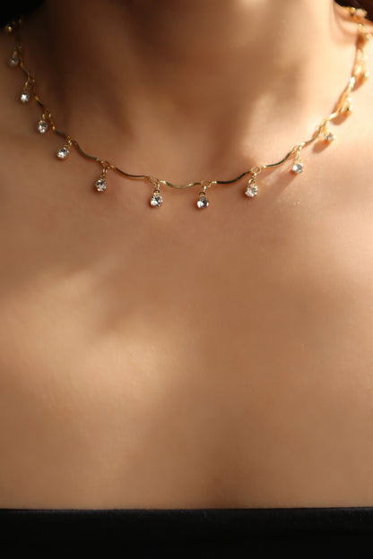 18K Real Gold Plated Pole Star Wave Layer Necklace