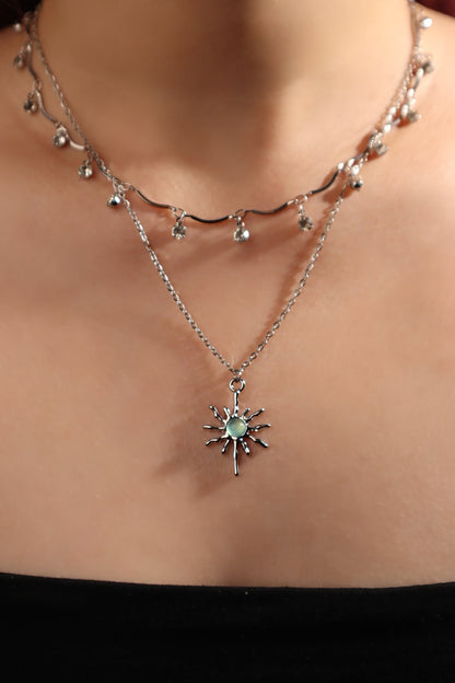 Palladium White Gold Plated Pole Star Wave Layer Necklace