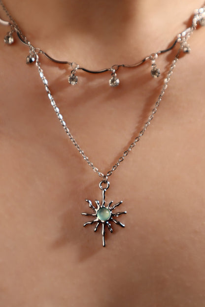 Palladium White Gold Plated Pole Star Wave Layer Necklace