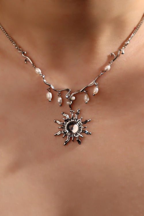 Palladium White Gold Plated White Opal Sun Pearls Necklace