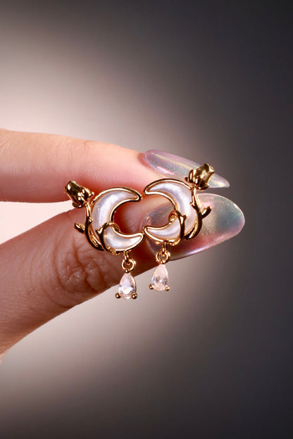 18K Real Gold Plated Rose Moon Earrings