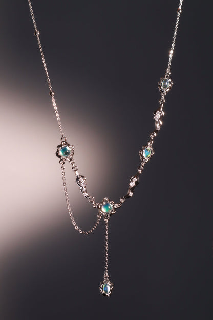 Palladium White Gold Plated Multi Opal Dangle Necklace