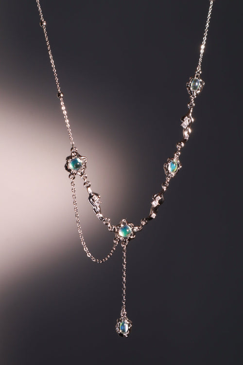 Palladium White Gold Plated Multi Opal Dangle Necklace