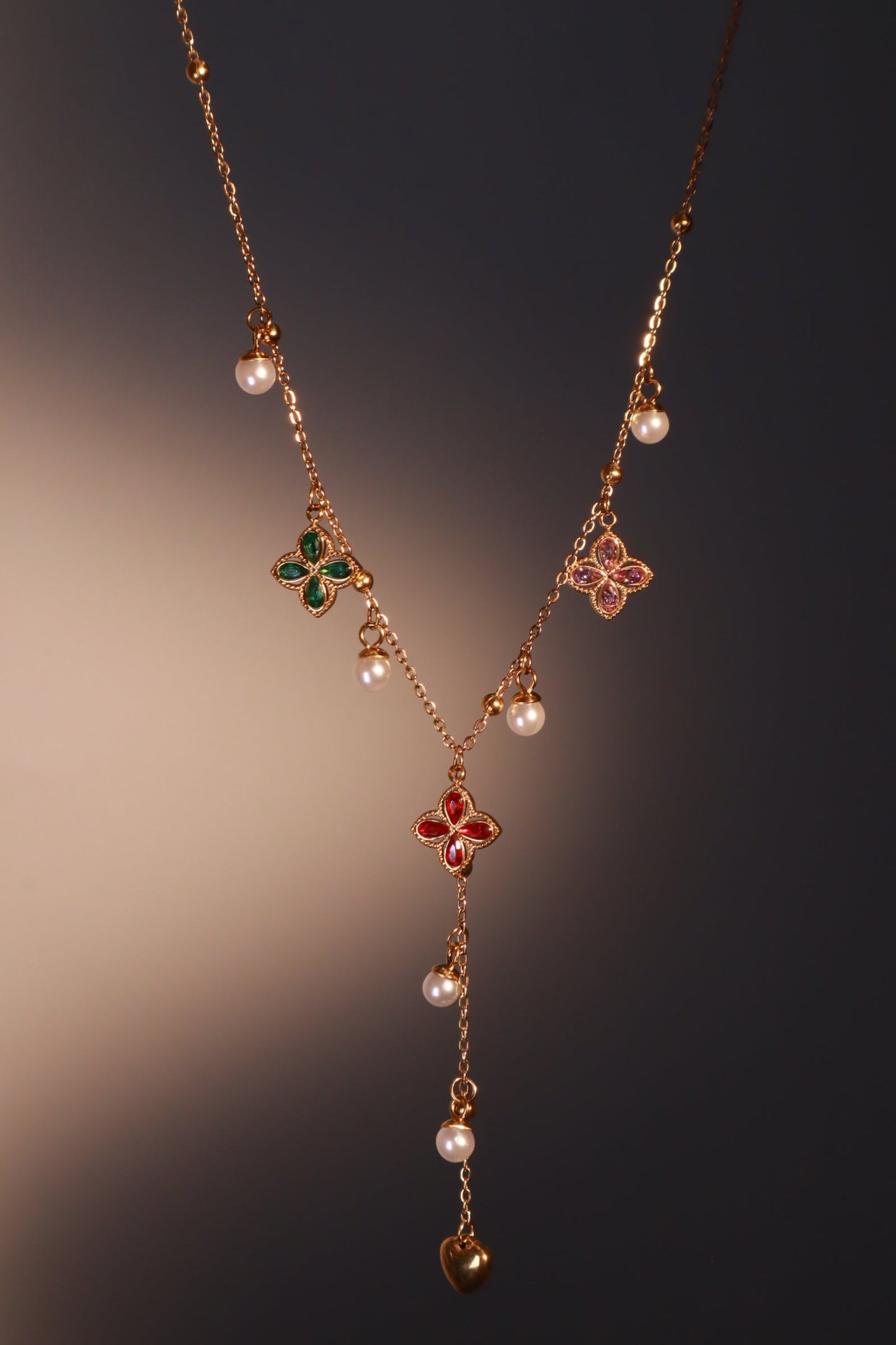 18K Gold Stainless Steel Color Petal Lariat Necklace