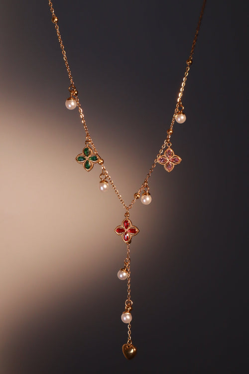 18K Gold Stainless Steel Color Petal Lariat Necklace