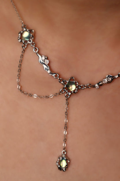 Palladium White Gold Plated Multi Opal Dangle Necklace