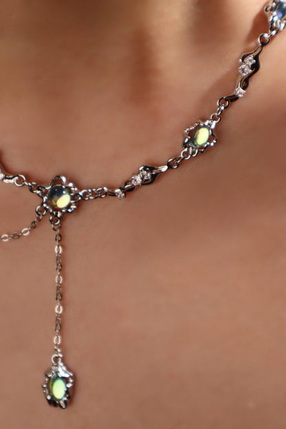 Palladium White Gold Plated Multi Opal Dangle Necklace