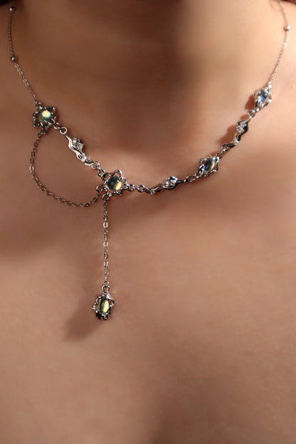 Palladium White Gold Plated Multi Opal Dangle Necklace