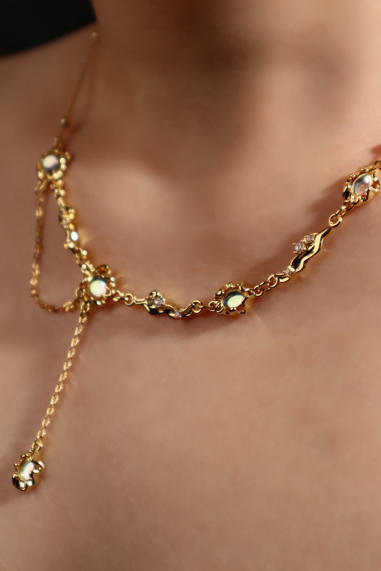 18K Real Gold Plated Multi Opal Dangle Necklace