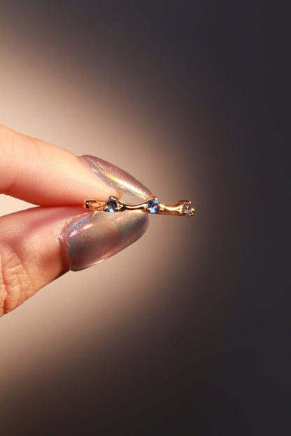 Gold Plated Blue Gem Wave Ring