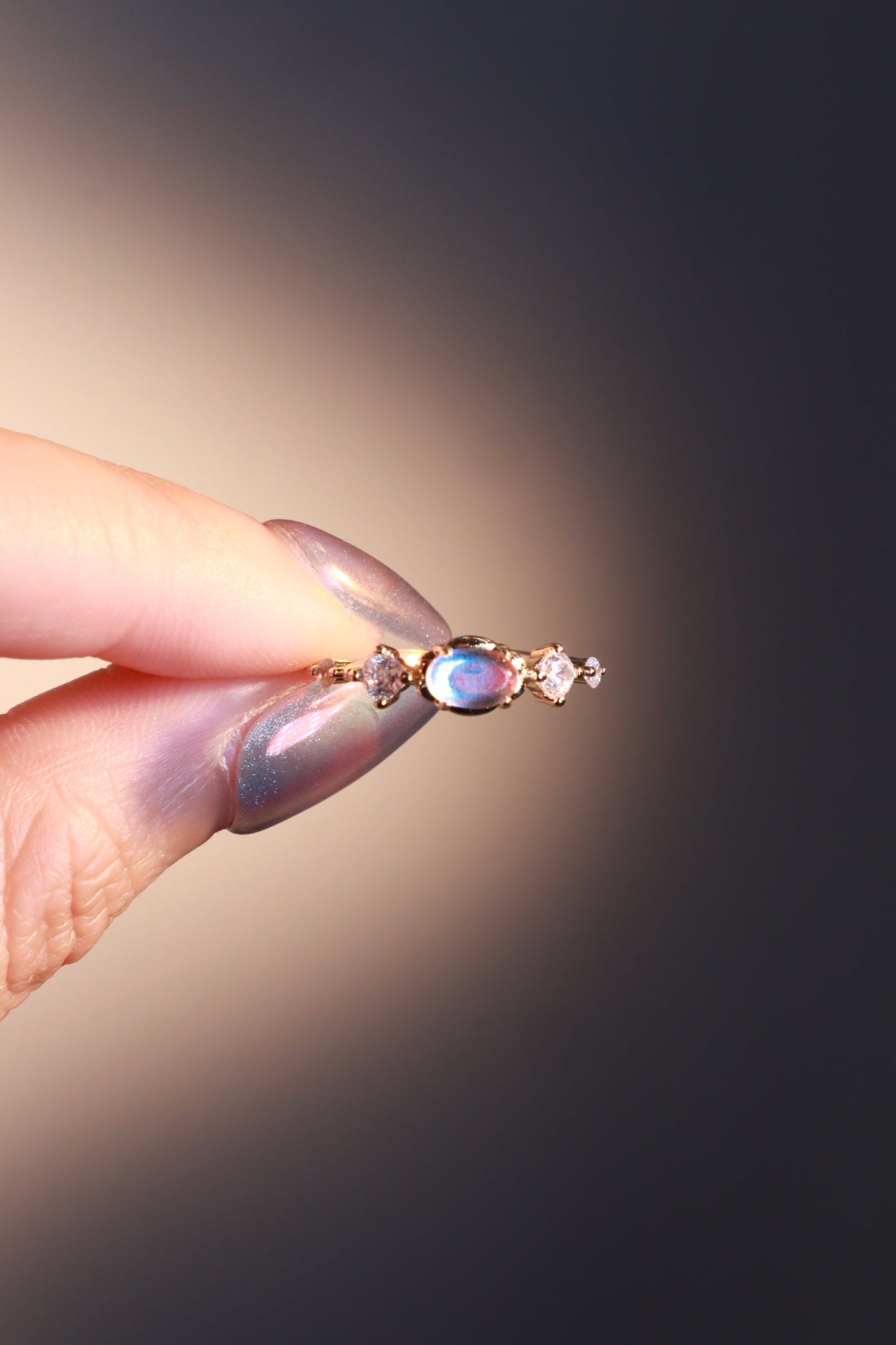 14K Real Gold Plated Blue Moonstone Ring