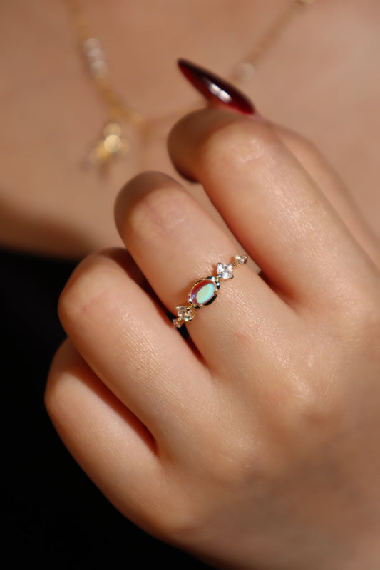14K Real Gold Plated Blue Moonstone Ring