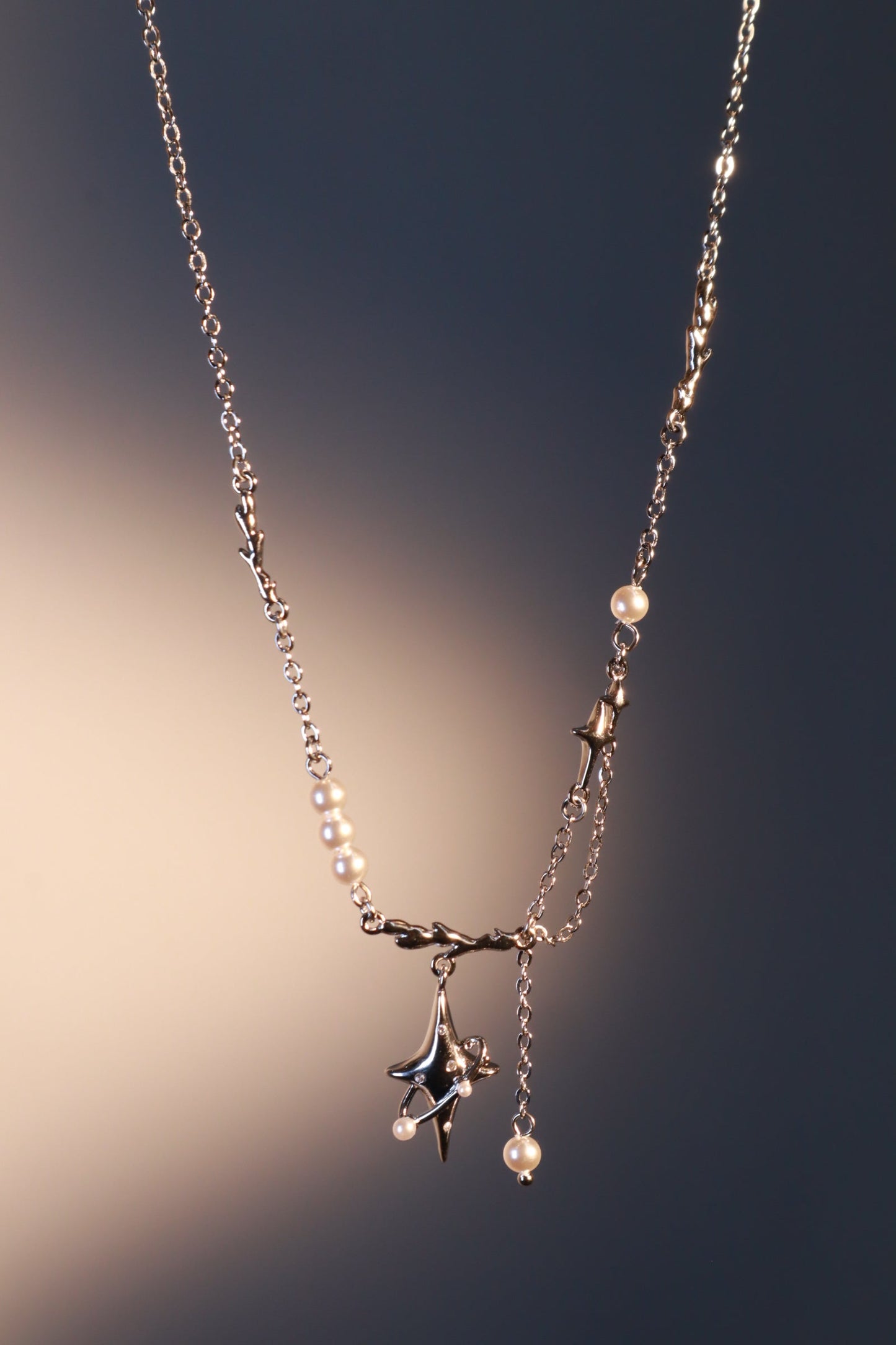 Palladium White Gold Plated Saturn Pearls Necklace