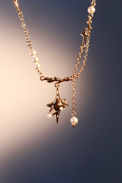 18K Real Gold Plated Saturn Pearls Necklace