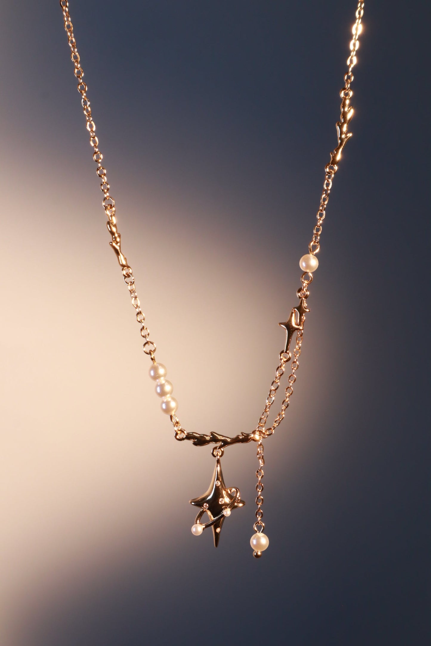 18K Real Gold Plated Saturn Pearls Necklace