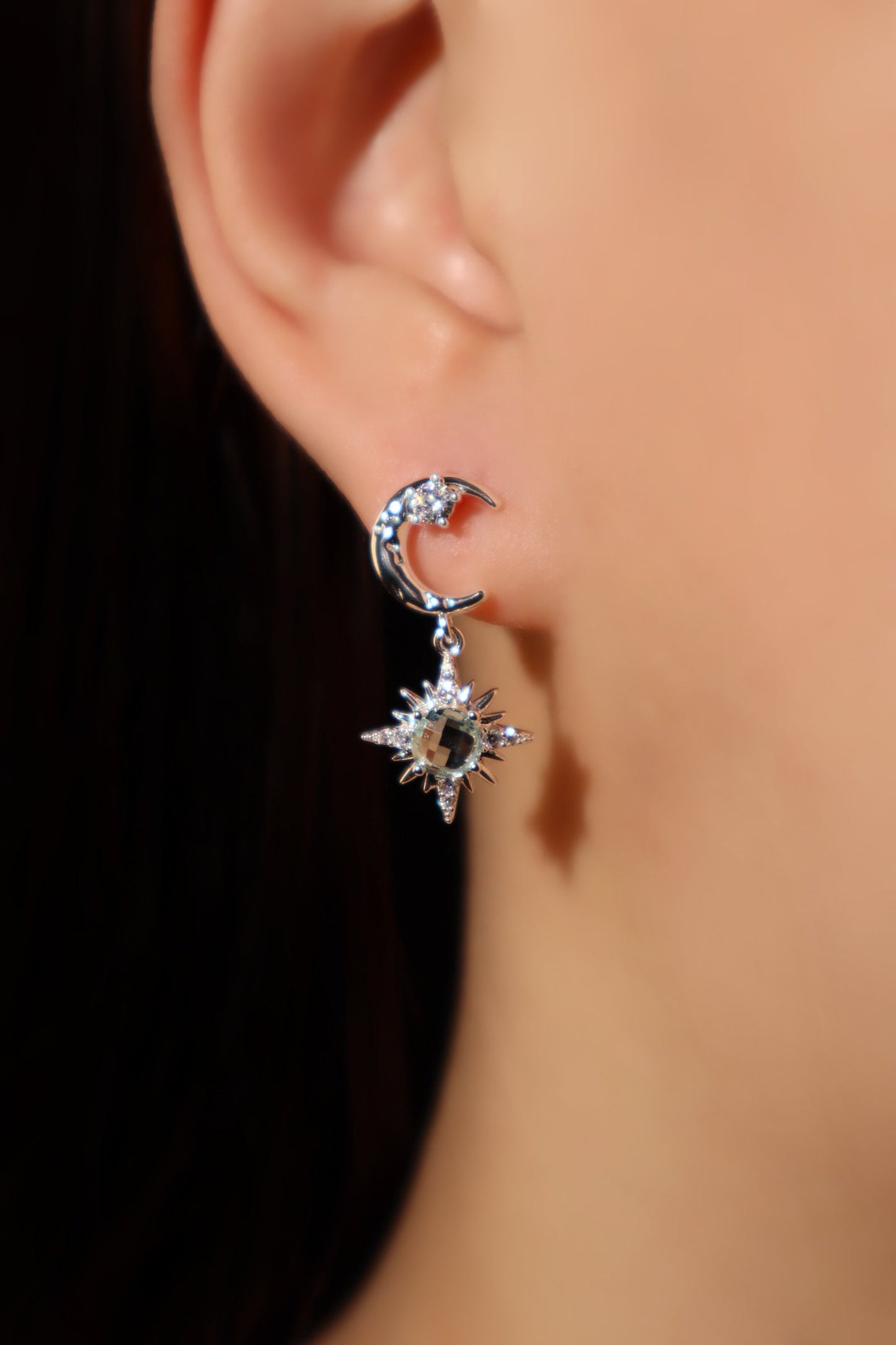 Palladium White Gold Plated Moon Pole Star Earrings