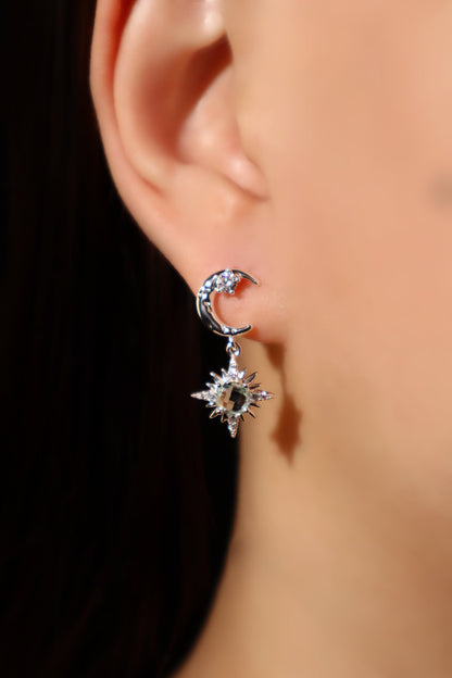 Palladium White Gold Plated Moon Pole Star Earrings