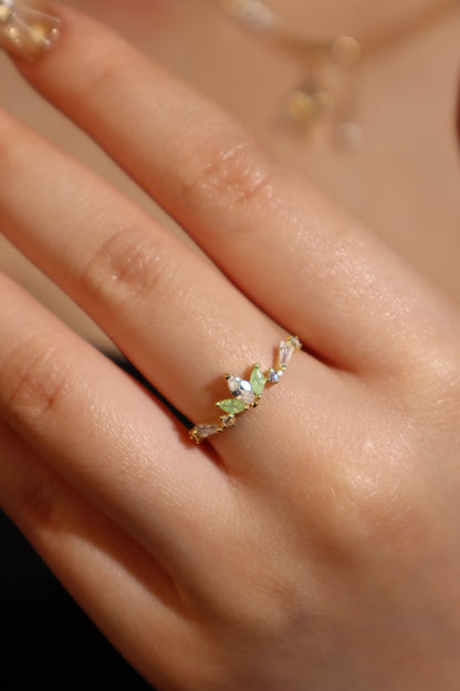 18K Gold Vermeil Green Gem Clover Ring
