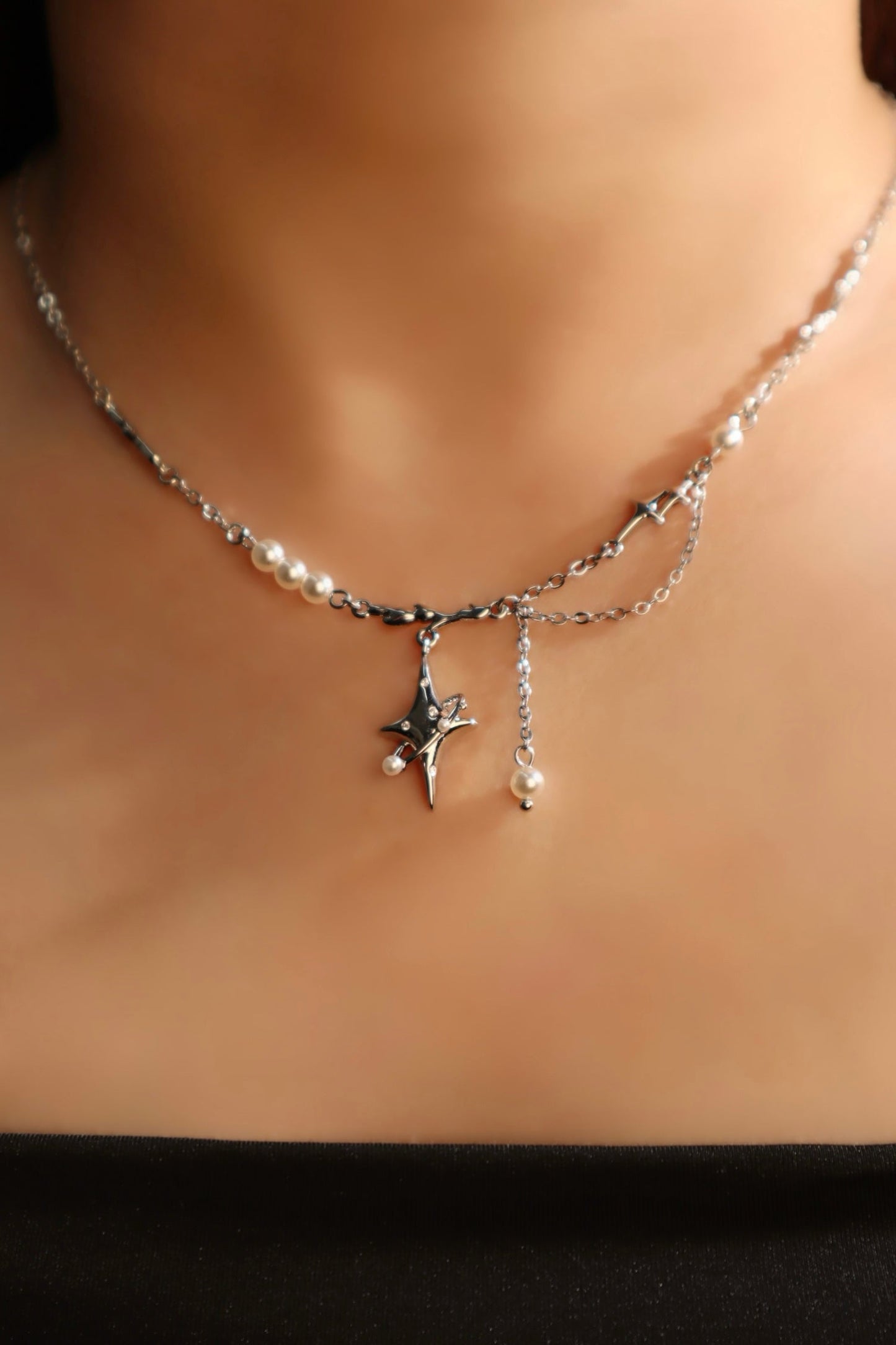 Palladium White Gold Plated Saturn Pearls Necklace