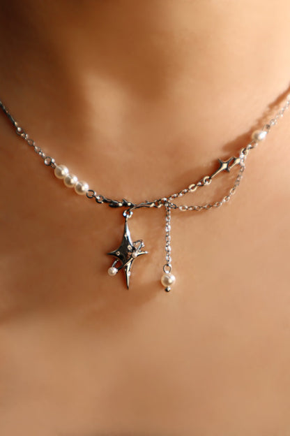 Palladium White Gold Plated Saturn Pearls Necklace