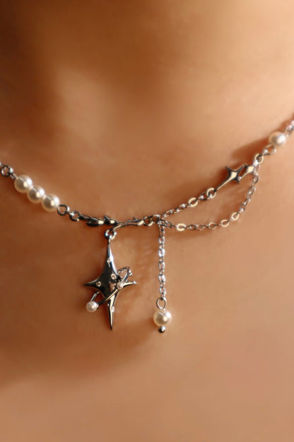 Palladium White Gold Plated Saturn Pearls Necklace