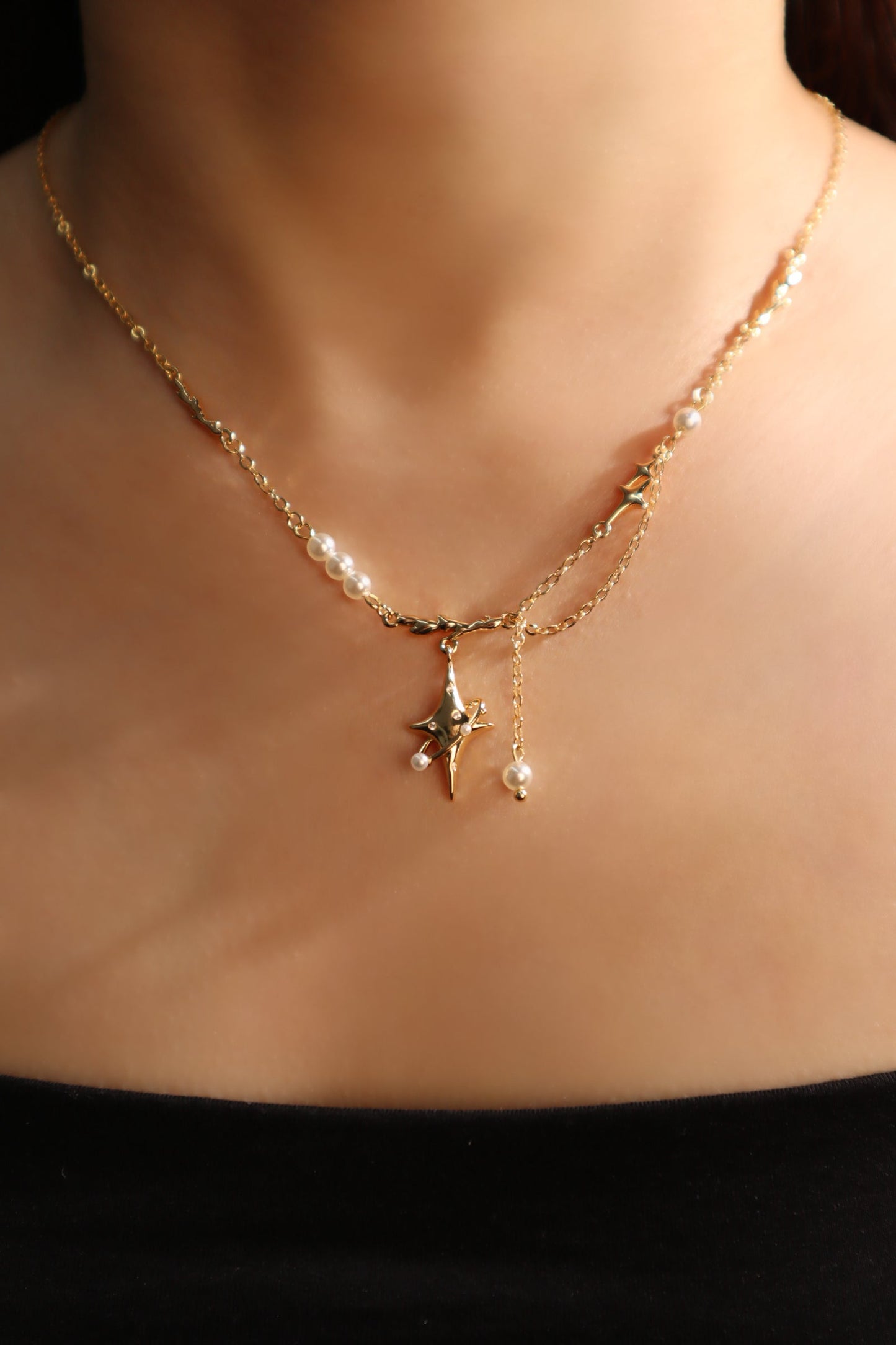 18K Real Gold Plated Saturn Pearls Necklace