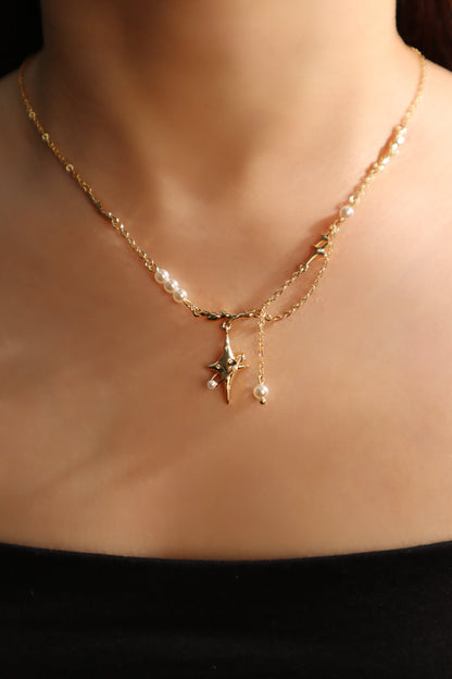 18K Real Gold Plated Saturn Pearls Necklace