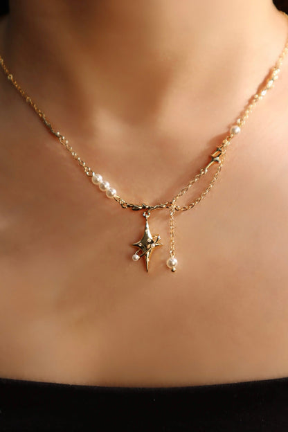 18K Real Gold Plated Saturn Pearls Necklace