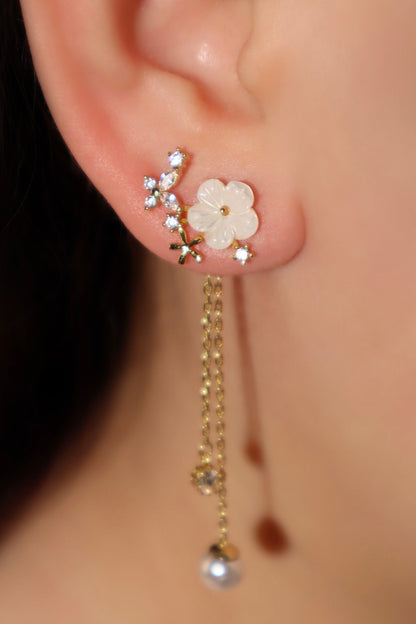 14K Real Gold Plated Shell Flower Pearl Earrings