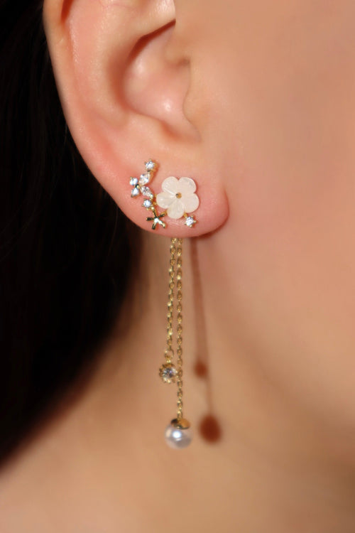 14K Real Gold Plated Shell Flower Pearl Earrings
