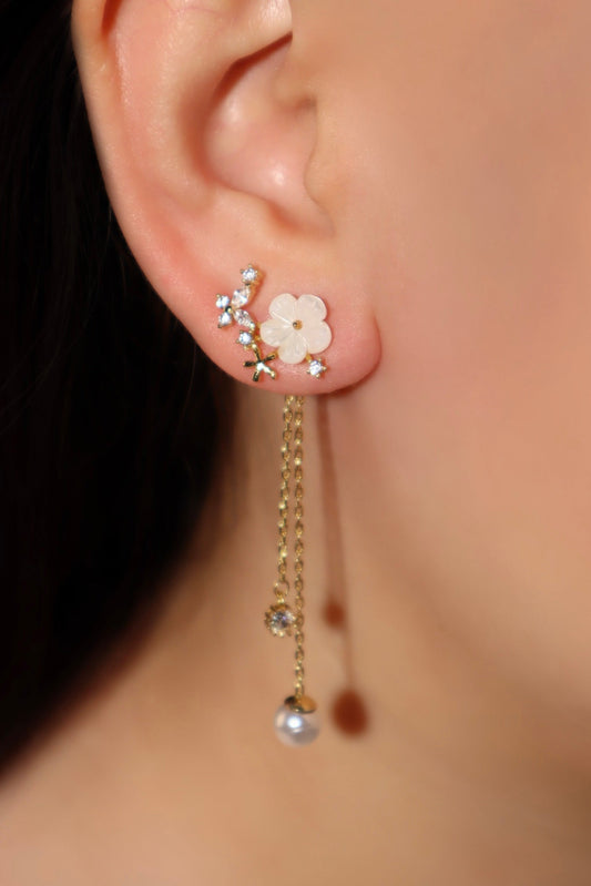 14K Real Gold Plated Shell Flower Pearl Earrings