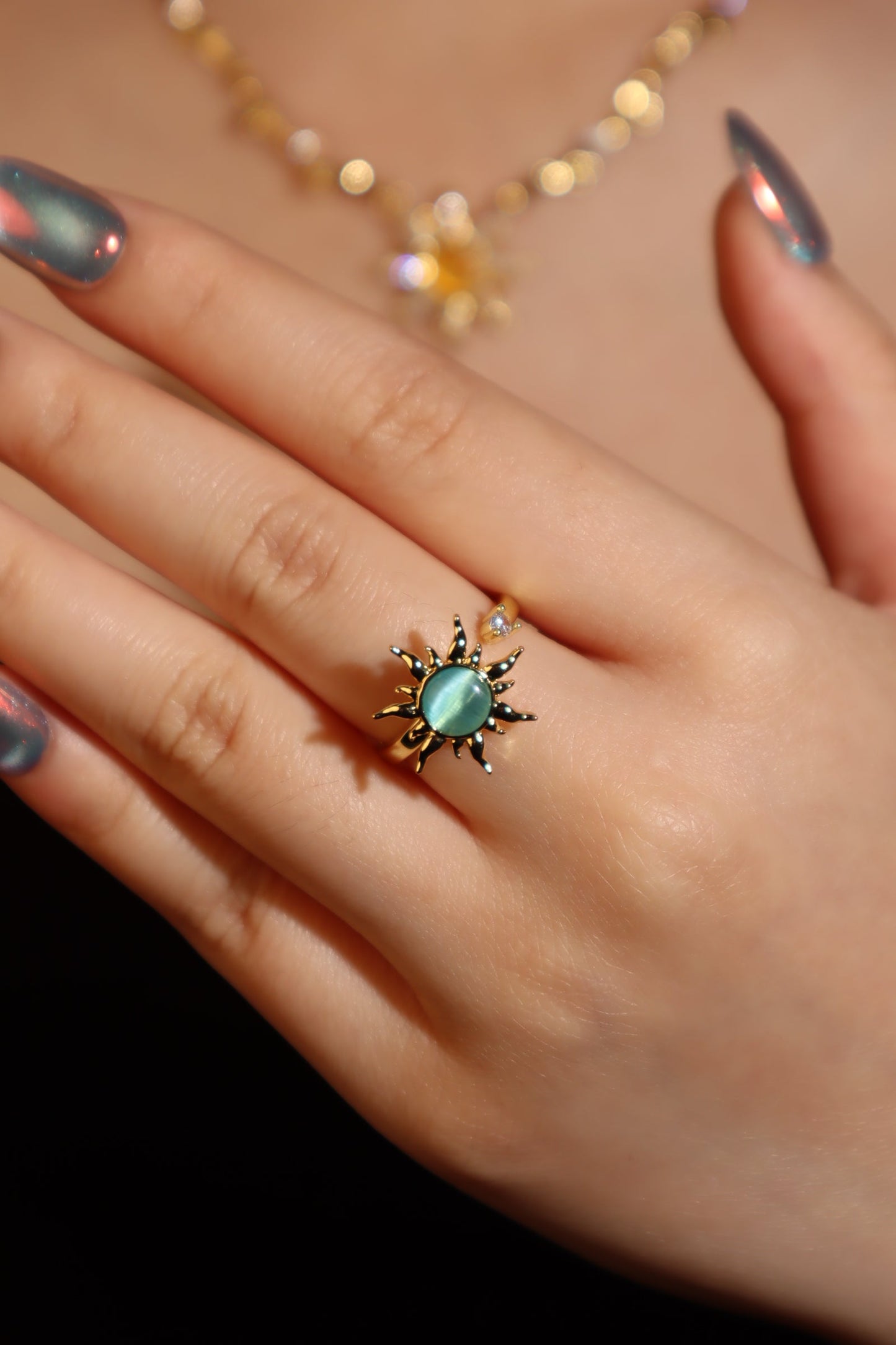 18K Gold Stainless Steel Spinning Blue Opal Ring