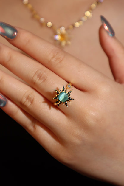 18K Gold Stainless Steel Spinning Blue Opal Ring