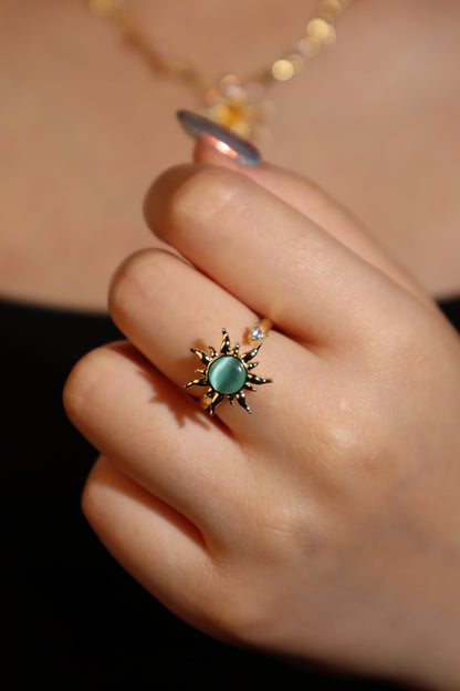 18K Gold Stainless Steel Spinning Blue Opal Ring