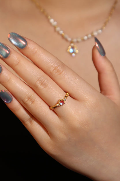 14K Real Gold Plated Moonstone Crown Ring