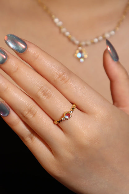 14K Real Gold Plated Moonstone Crown Ring