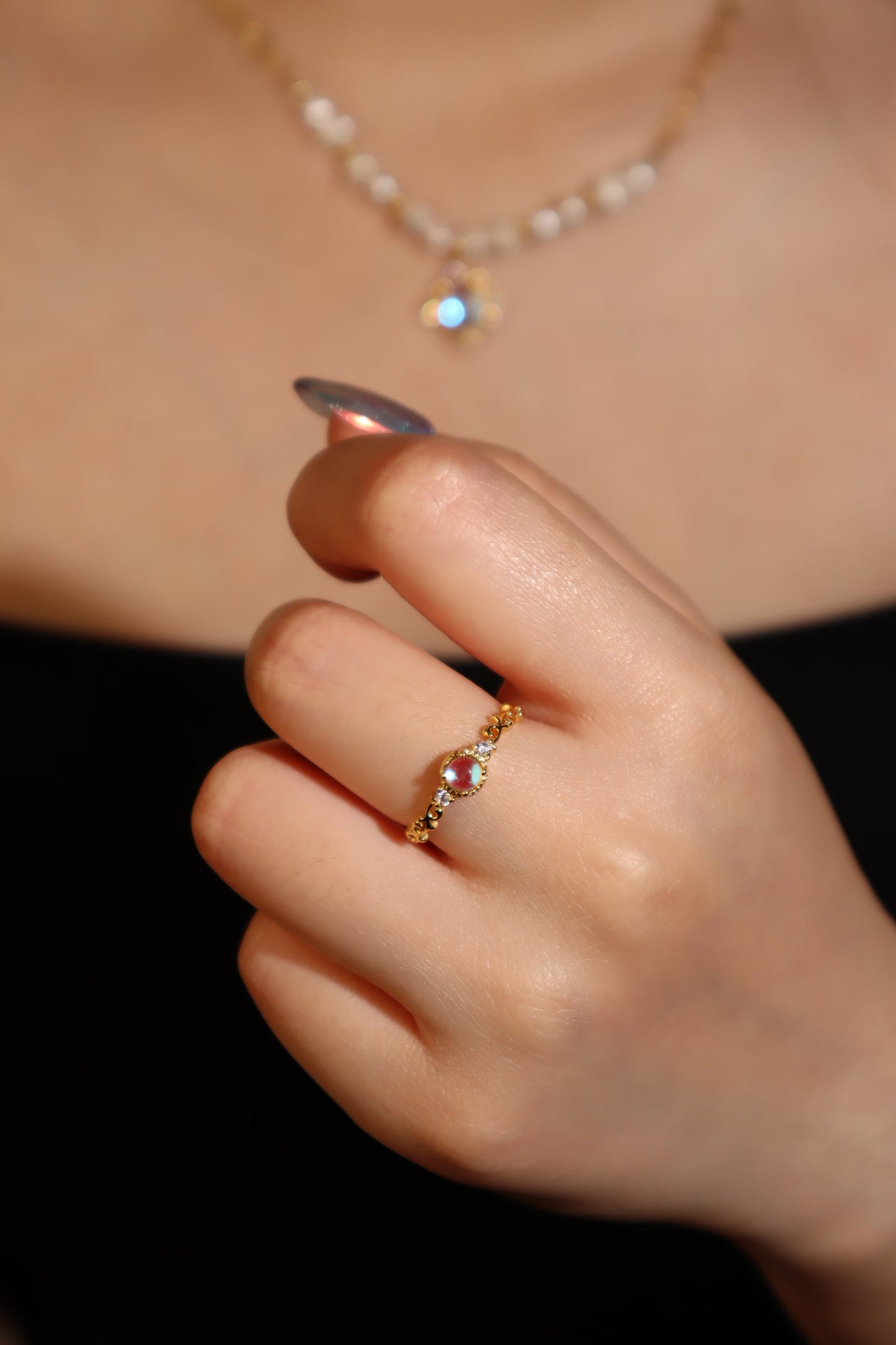 14K Real Gold Plated Moonstone Crown Ring