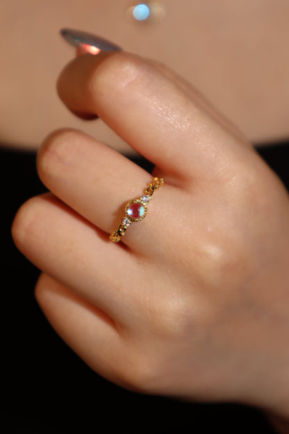 14K Real Gold Plated Moonstone Crown Ring