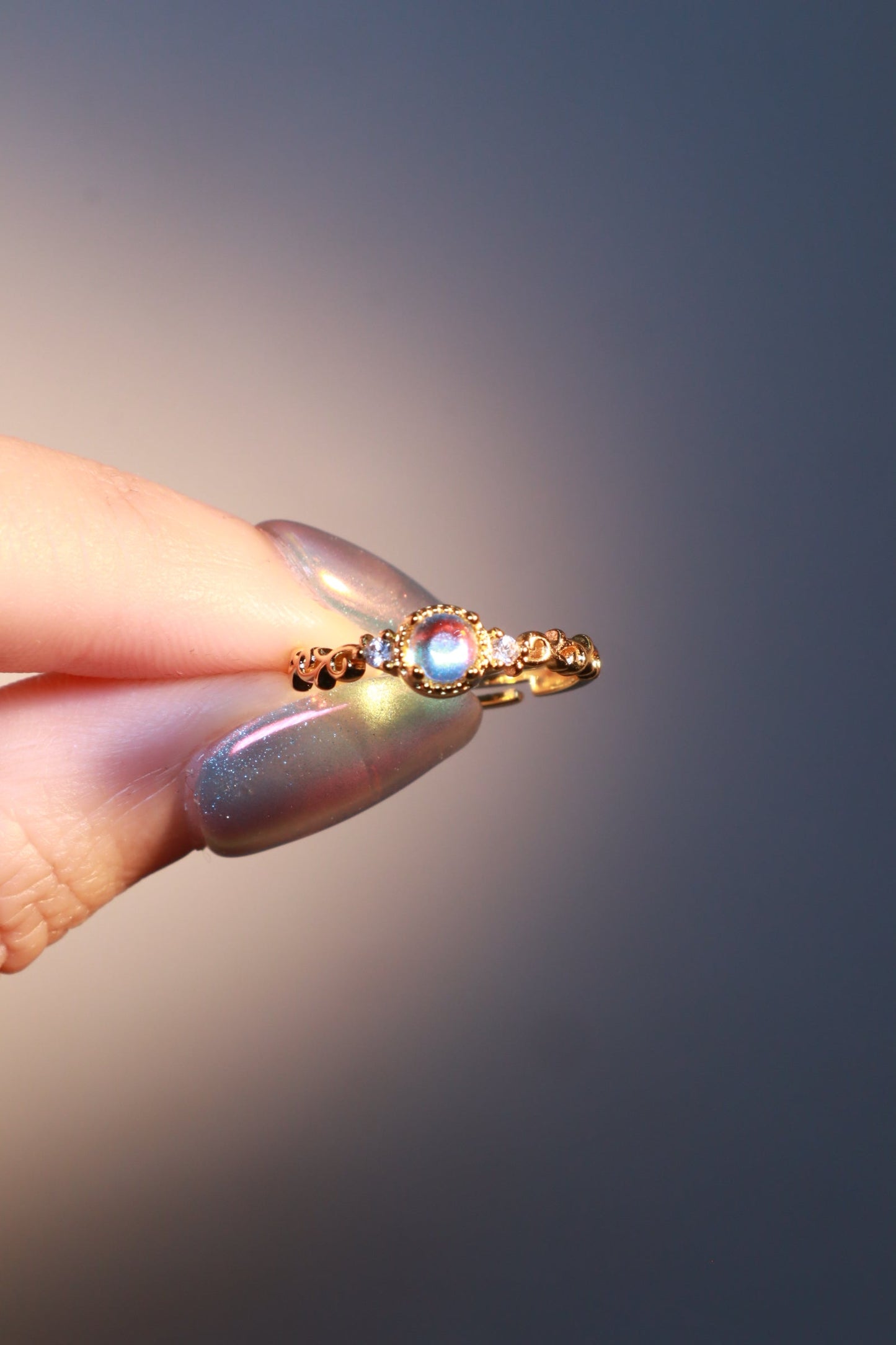 14K Real Gold Plated Moonstone Crown Ring