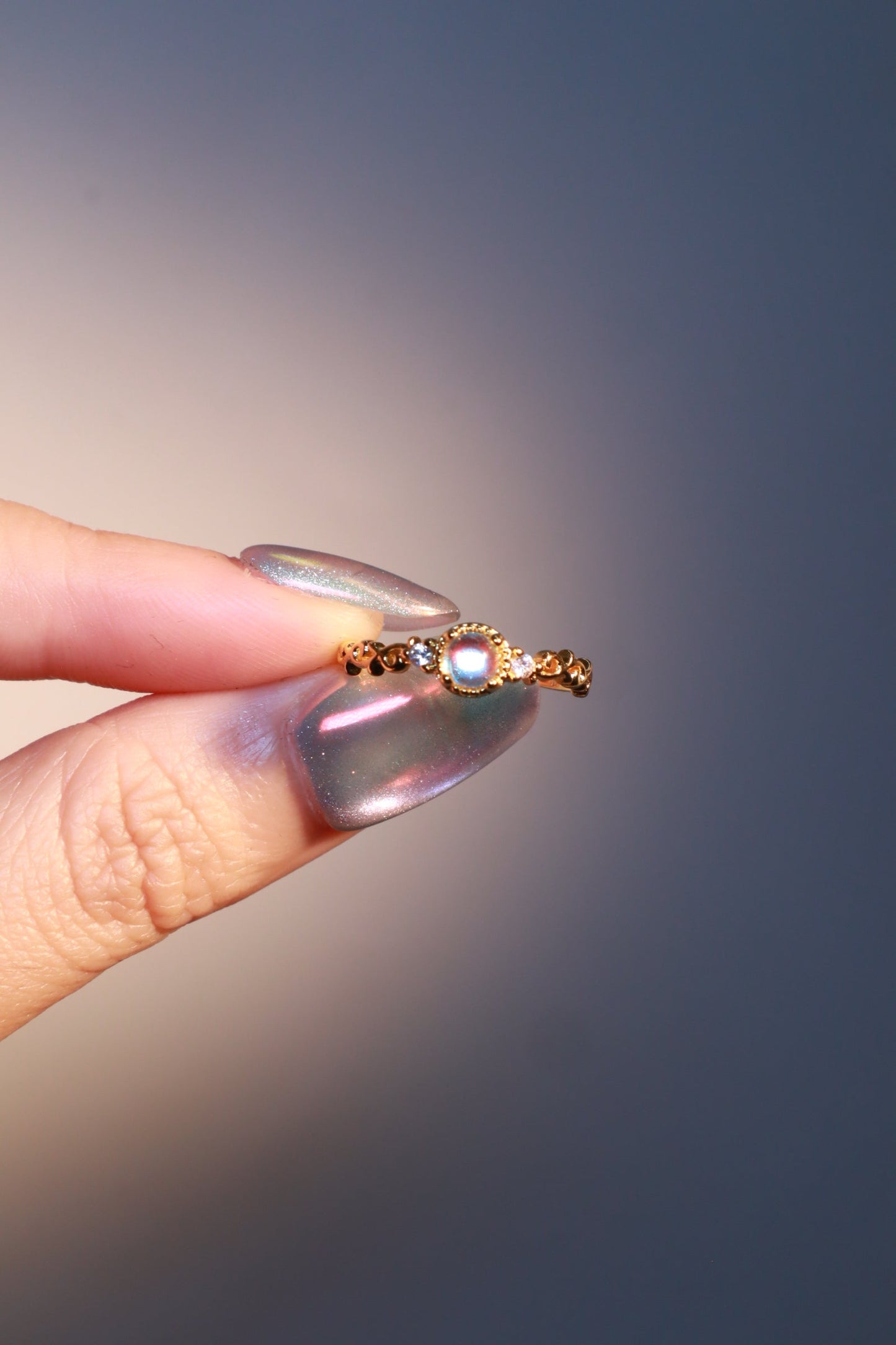 14K Real Gold Plated Moonstone Crown Ring