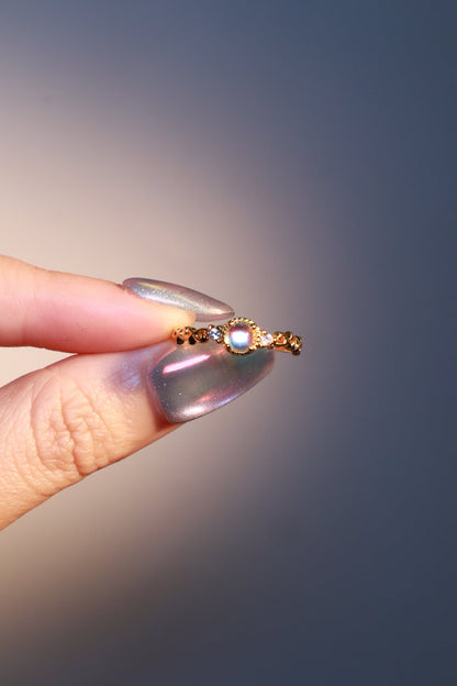 14K Real Gold Plated Moonstone Crown Ring
