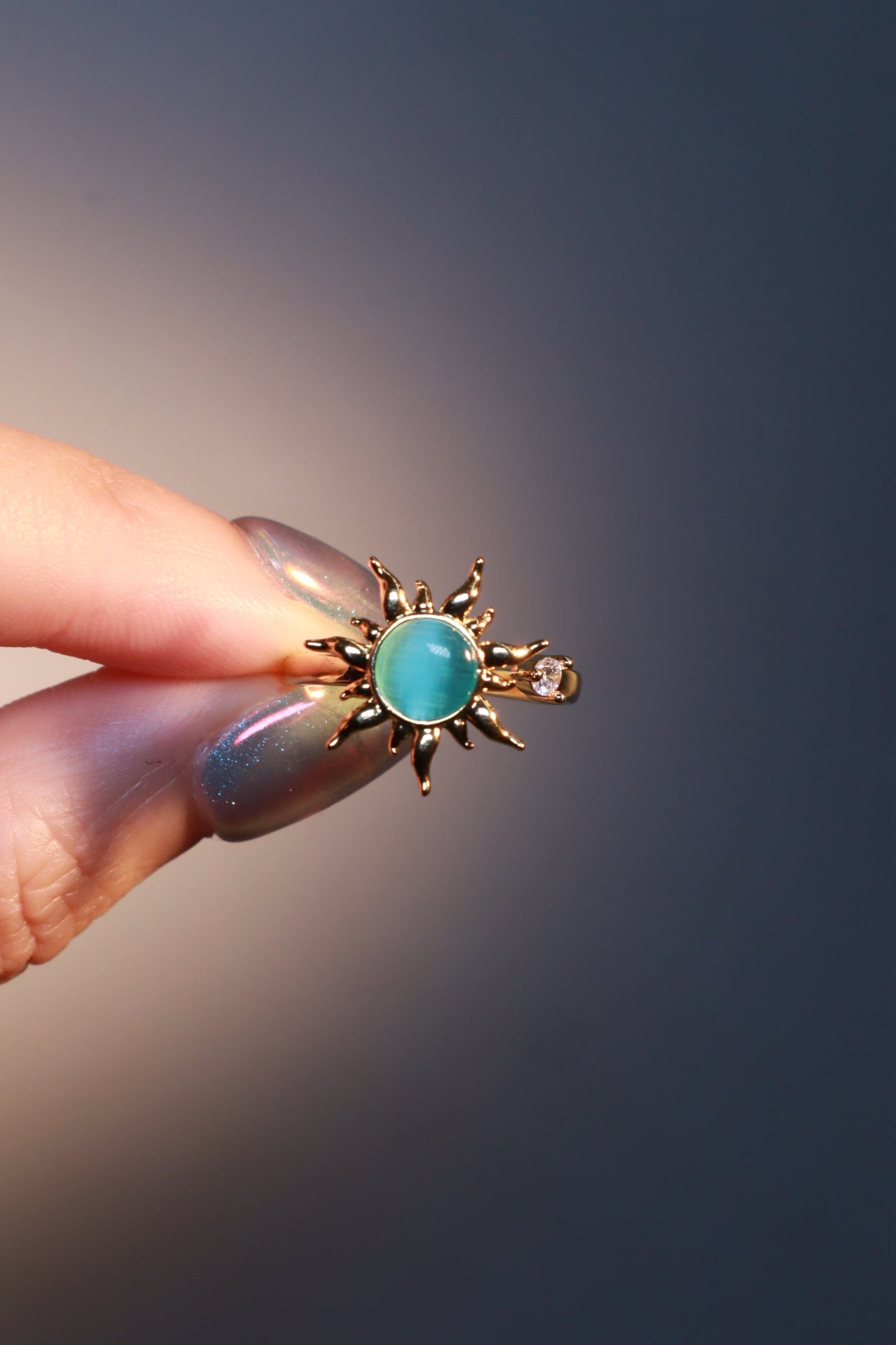 18K Gold Stainless Steel Spinning Blue Opal Ring