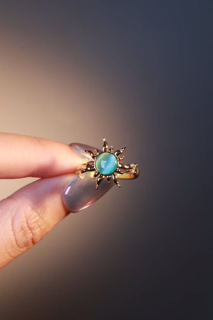 18K Gold Stainless Steel Spinning Blue Opal Ring
