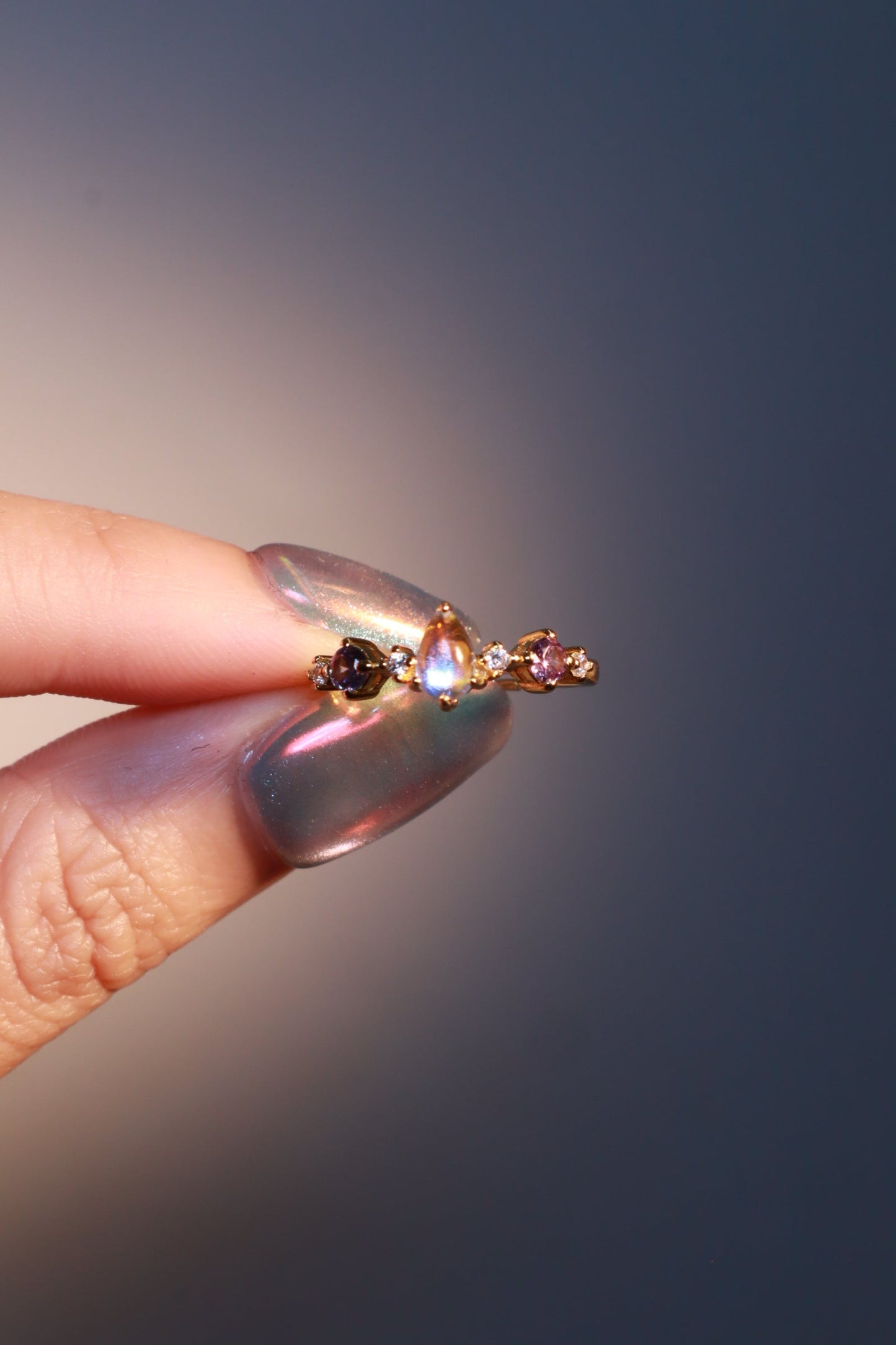 14K Real Gold Plated Gradient Purple Water Drop Ring