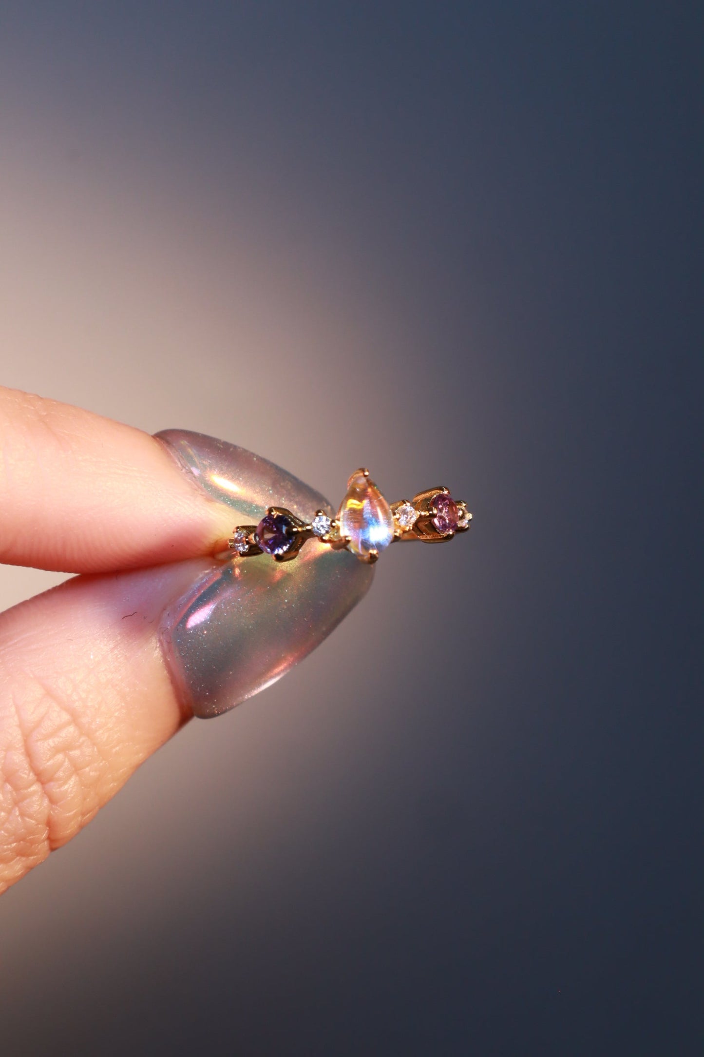 14K Real Gold Plated Gradient Purple Water Drop Ring