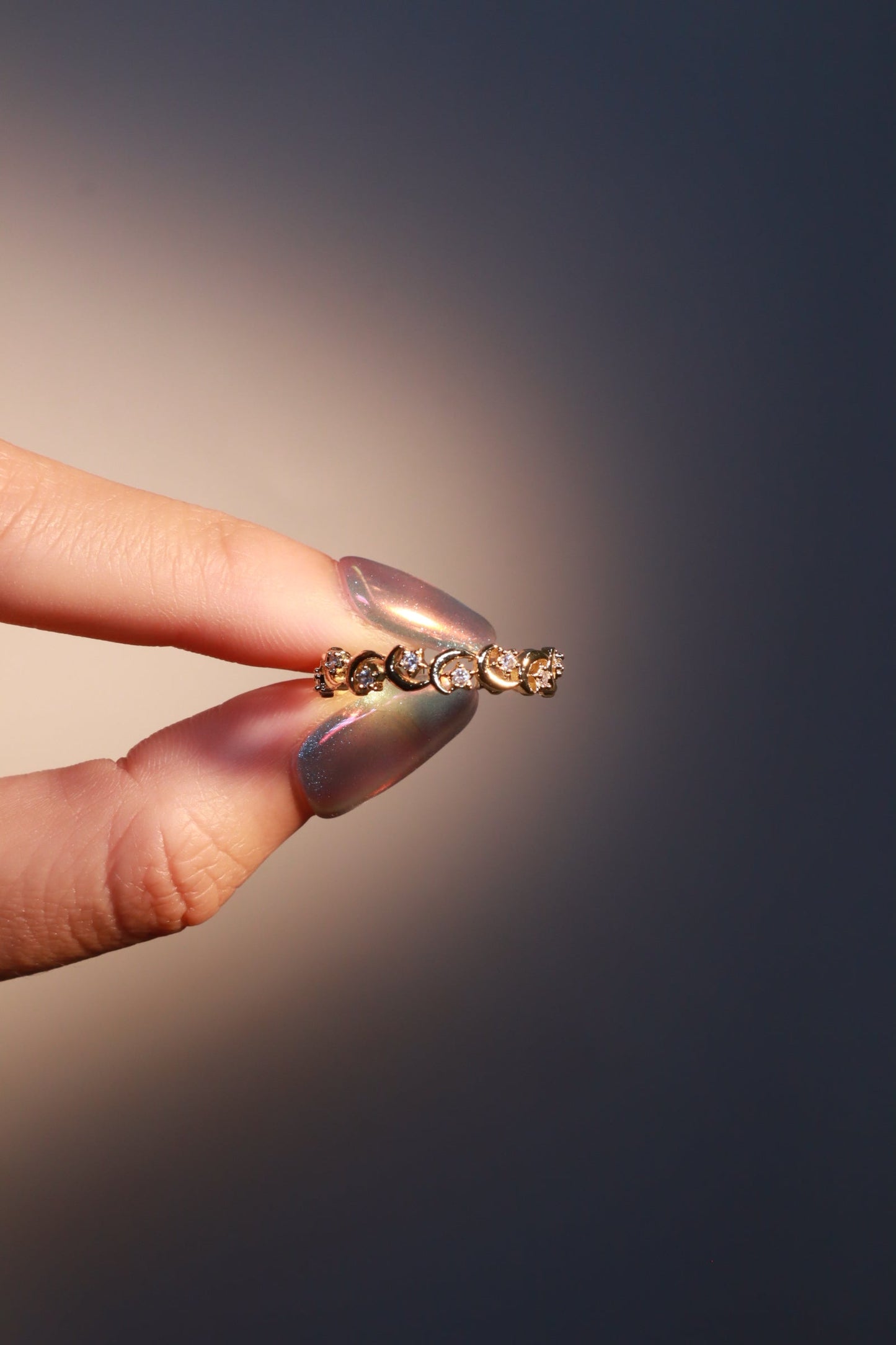 14K Real Gold Plated Multi Diamond Moon Star Ring