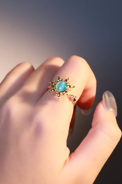18K Gold Stainless Steel Spinning Blue Opal Ring