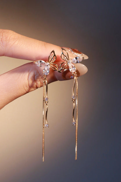 14K Real Gold Plated Diamond Wave Butterfly Earrings